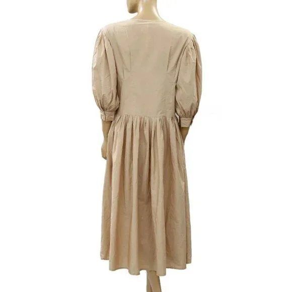 Merlette Montague Solid Midi Dress Cotton Resort Sandstone Beige XS New